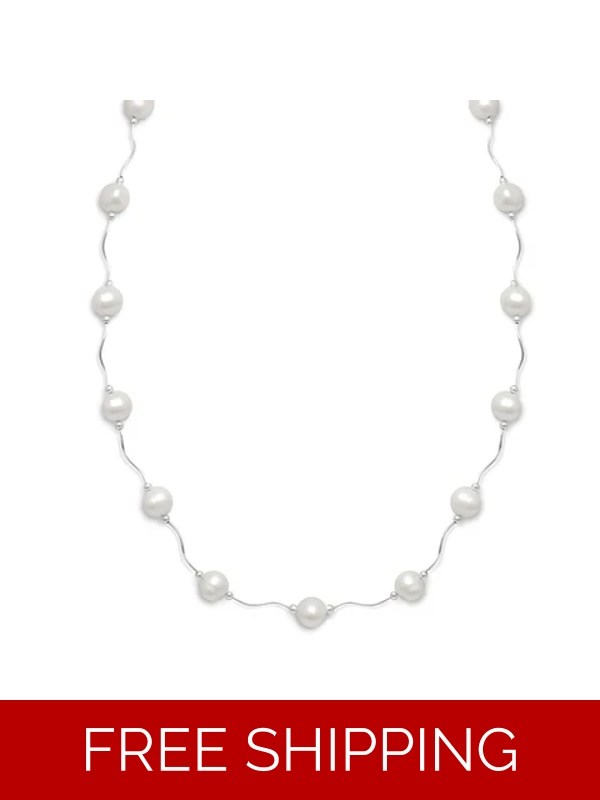 16"+2" Extension Wave Design Necklace with Cultured Freshwater Pearls